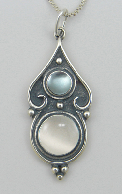 Sterling Silver Romantic Necklace White Moonstone And Blue Topaz